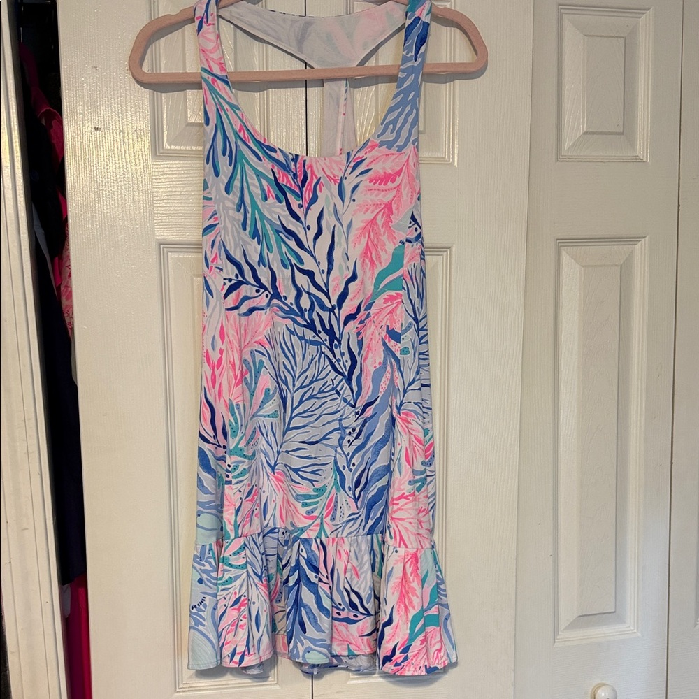 Lilly Pulitzer Pink and Blue Leaf Print Mini Dress